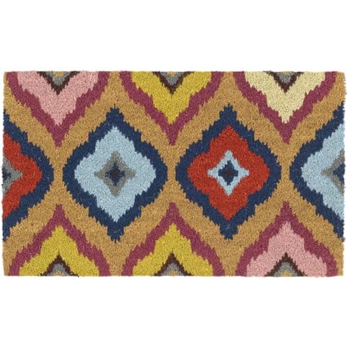 Image of MY MAT Coir Bright Ikat Door Mat, Perfect for Indoor and Outdoor Use, Large Welcome Mat, 45x75cm