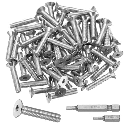 Image of 80 Pcs M6 Bolts Set, M5 x 25mm Countersunk Bolts Set, Stainless Steel Hex Socket Cap Screws, Flat Head Socket Cap Screws, Countersunk Head Machine Screw Allen Key Bolt with 2 Bits