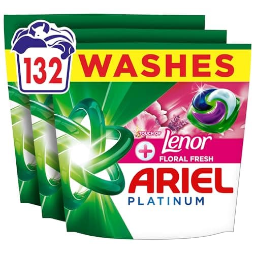 Image of Ariel Platinum PODS®, Washing Liquid Laundry Detergent Capsules, 3 x 44 Washes, +Touch of Lenor Floral Fresh, 7-Day Long-Lasting Freshness