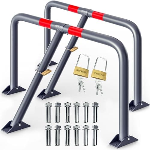 Image of DEUBA® Set of 2 Security Parking Posts for Driveways | Robust Steel Car Park Barrier Bollards | Retractable Down to 7.5cm | 6 Keys and Padlock | Extra Car and Vehicle Security | 80x47x44 cm | Grey