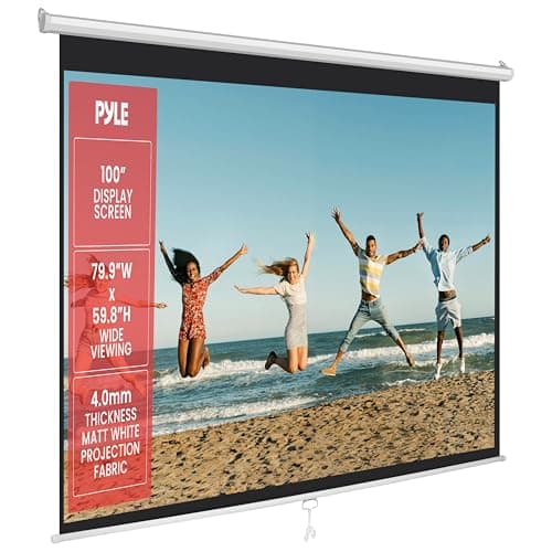 Image of Pyle Projector Screen Pull Down Manual – 100-Inch Roll-Down Wall &Ceiling Mount Projection Screen with Black Masking Border for Home Cinema, Office or Classroom Use