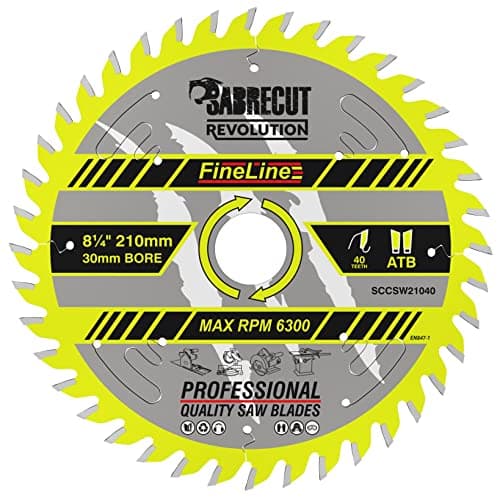 Image of 1 x SCCSW21040 SabreCut 210mm 40T x 30mm Bore Fineline Thin Kerf Wood Plywood MDF Chipboard Cross Cutting and Rip Cutting Circular Saw Blade