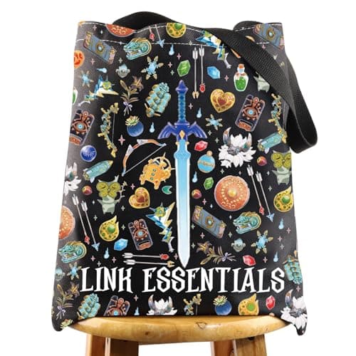 Image of LEVLO Cartoon Game Canvas Tote Bag - Fans Gift Link Essentials Shoulder Bag Merchandise, Link Black Tote, M