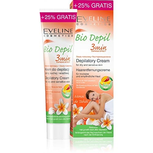 Image of Eveline Hair Removal Cream for Sensitive Skin 'Bio-Depil' - 3-Minute Express, Deeply Moisturizing with Mango Extract, Shea Butter, Gardenia Flower - Delays Re-Growth, 125ml