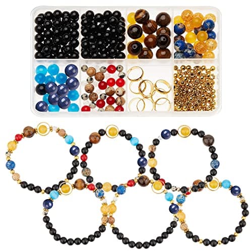Image of SUNNYCLUE 1 Box 300+Pcs DIY 10 Sets Solar System Bracelets Kit Galaxy Universe The Nine Guardian Planets Obsidian Beads Beading Bracelet Necklace Natural Gemstone Bead for Jewellery Making Kits Craft