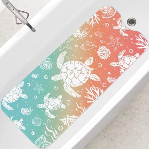 Image of SHUCHING Turtles Bath Mat Non Slip Anti Mould, 100 X 40 cm Extra Long Bathtub Mat Anti Slip, Shower Mat Non Slip Anti Mould for Bathroom Machine Washable