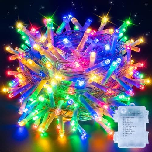 Image of Ollny Fairy Lights Battery Operated, 10m 100 LEDs Bright Battery Powered String Lights, Multicoloured Outside Christmas Lights Waterproof with 8 Modes/Timer for Indoor Outdoor Bedroom Garden Decor