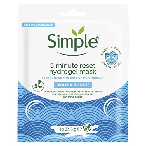 Image of Simple Face Mask, Water Boost, 5-Minute Reset Hydrogel Korean Face Mask, Sheet Mask (Pack of 4)