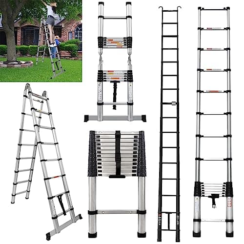 Image of 2.6M/8.5FT Telescopic Ladder Multi-Purpose Aluminium Portable Telescoping Ladder, Portable Loft Straight Ladders for RV, Attic, Home and Outdoor Work