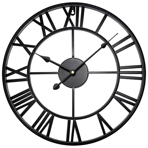 Image of Large Wall Clocks for Living Room ,Metal Wall Clock for Garden, Silent Non-Ticking Roman Numerals Wall Clock for Indoor & Outdoor, Vintage Look Clock for Bedroom, and Kitchen (Black, 40 CM (16"))