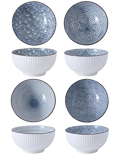 Image of TuYines Cereal Bowls Set,Porcelain Dessert Bowls, Soup Bowls,Dessert Bowls,Ceramic Rice Bowl,4.75 Inch Serving Bowls for Rice,Ice Cream,Soup,Breakfasts,Noodles, Microwave and Dishwasher Safe