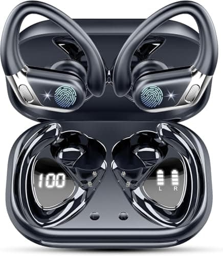 Image of Wireless Earbuds, Bluetooth 5.4 Headphones Sport with 4 ENC Mic, Wireless Earphones in Ear HiFi Stereo, 50H IP7 Waterproof Bluetooth Earbuds with Earhooks, LED Display Wireless Headphones for Running