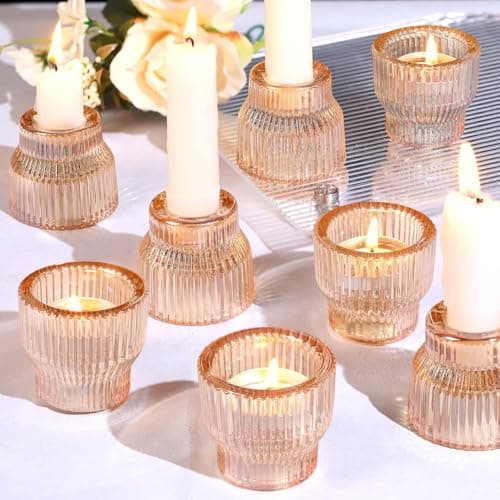 Image of Azuritek 12pcs Gold Taper Candle Holders, Glass Candlestick Holders, Tea Light Candle Holder for Wedding Centerpieces Table Decorations, Votive Candle Holders for Party Supplies and Home Decor