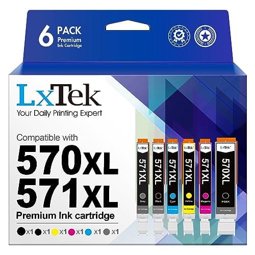 Image of LxTek 570XL 571XL Ink Cartridge Compatible for Canon PGI-570 CLI-571 for Canon PIXMA TS5050 MG5750 TS5051 MG6850 MG5700 MG5751 TS6050 TS50532 (1PGBK 1Black 1Cyan 1Magenta 1Yellow 1Gery, 6-Pack)