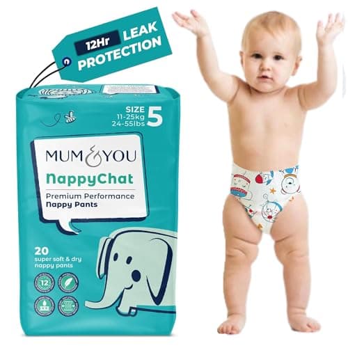 Image of Mum & You Eco Friendly Baby Nappies- Premium Size 5 Nappy Pants (11-25 KG), 20 Count, Pull Up Training Pants. Day & Night Nappy | 12-Hr Leak Protection with Wetness Indicator & Rash-Free Baby Diaper
