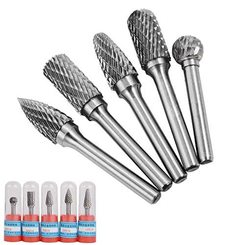 Image of Bestgle Set of 5 6X10MM Cutting Head Tungsten Carbide Double Cut Rotary Carving Burr Set with 6mm Shank for DIY Woodworking Metal Polishing Engraving Drilling