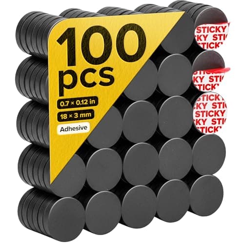 Image of Adhesive Magnets - Ferrite Magnetic - 100 Pieces - Round Disc - Strong Sticky Adhesive Backing - Ceramic Magnets Ideal for Projects, Kitchen - 0.7 x 0.12