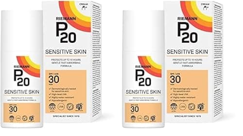 Image of RIEMANN P20 SPF30 Sensitive Sun Cream 200ml, High Level UVA Protection for up to 10 Hours, Allergy Certification, Water Resistant, Durable & Long Lasting, Sweat Resistant (Pack of 2)