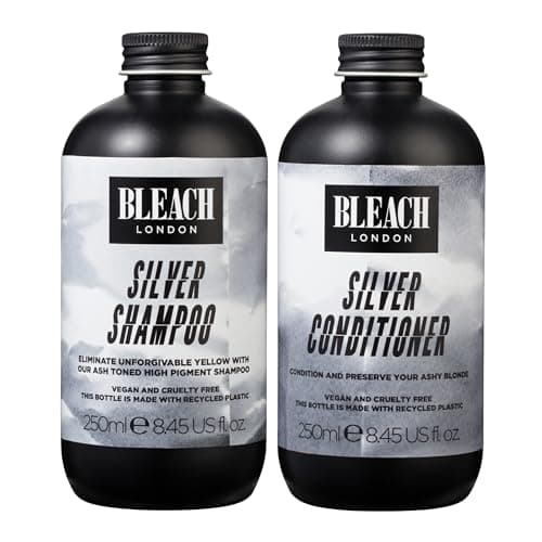 Image of Bleach London Silver Toning Shampoo and Conditioner, Ashy Purple Colour Correcting Set for Light Bleached Blonde Hair, Cleanses, Nourishes and Removes Brassy Yellow Tones 2 x 250ml