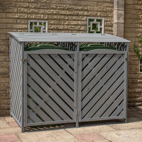 Image of BPS® Deluxe Wooden Bin Store | Wheelie Bin Hideaways Outdoor | Storage Garden Large Garbage | Grey | Double