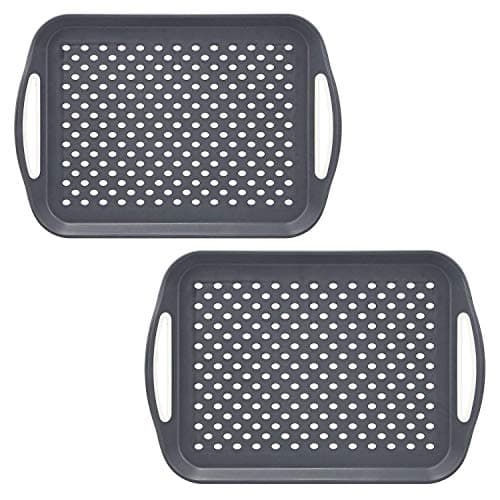 Image of Taylor & Brown 2 x Set of Anti-Slip Rectangular Non-Slip Top and Bottom Plastic Dinner/Drinks Serving Tray with High Grip Rubber Surface, Easy Grip Handles (2 Grey)