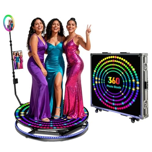 Image of 360 Photo Booth Machine with Flight Case and RGB Ring Light, Remote Control 360 Automatic Rotation and Custom Logo for Wedding/Rental (100cm/39.4" for 3-5 people)