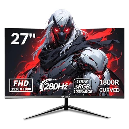 Image of CRUA 27 Inch Curved Gaming Monitor,Full HD(1920x1080P) VA Panel 1800R 280Hz Refresh Rate Computer Monitor with Blue Light Filter,for Gaming & Office(DP,HDMI) - Wall Mountable, Black