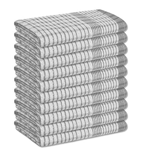 Image of A & B TRADERS Wonderdry Tea Towels Kitchen Pack of 10, Cotton Absorbent Long Lasting Catering Bar Towels (Grey)