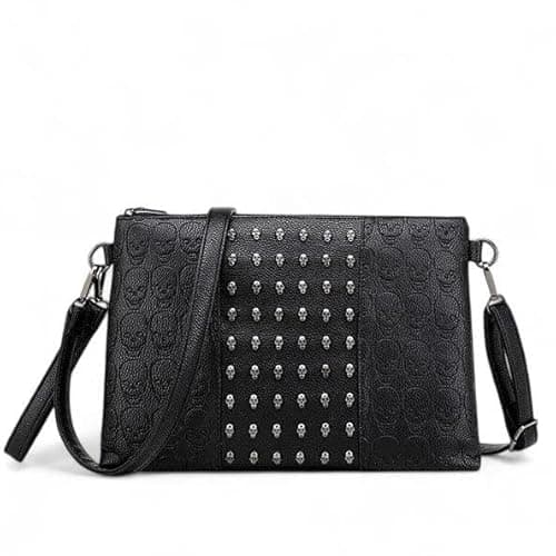 Image of Ro Rox Skull Studded Clutch - Mini Evening Handbag Punk Gothic Purse Black