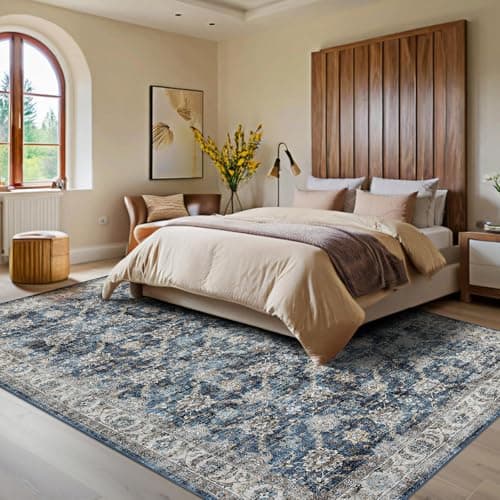 Image of LuxFocus Vintage Distressed Rug 160x230 cm, Oriental Carpet for Living Room, Non-Slip Washable Area Rug, Low-Pile Traditional Carpets for Bedroom Nursery Dining Room, Blue