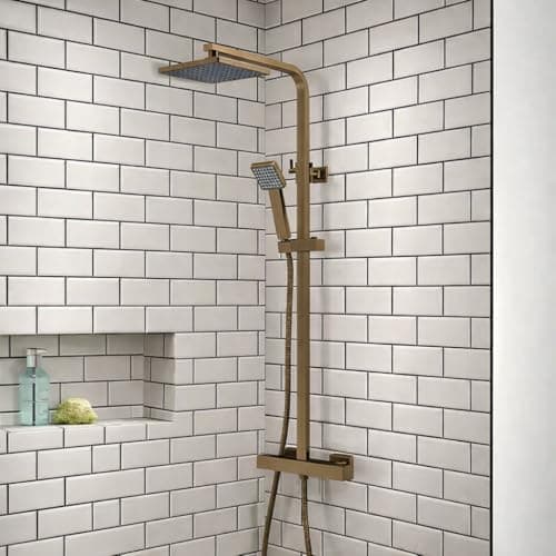Image of Mura Brushed Bronze Square Thermostatic Shower | Dual Function | Wall Mounted | Brushed Bronze Finish | Rainshower and Handheld |