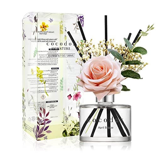 Image of Cocod'or [COCODOR/April Breeze] Reed diffuser oil 200ml with Rose, Eucalyptus and Preserved Flower sticks. Best for Home, Kitchen, Bathroom. Diffusers with Sticks