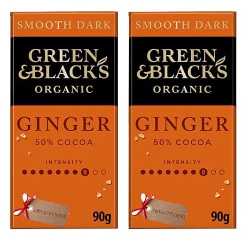 Image of Green & Black Organic Smooth Dark Ginger Chocolate Bar, 50% Cocoa, 90g, Pack of 2