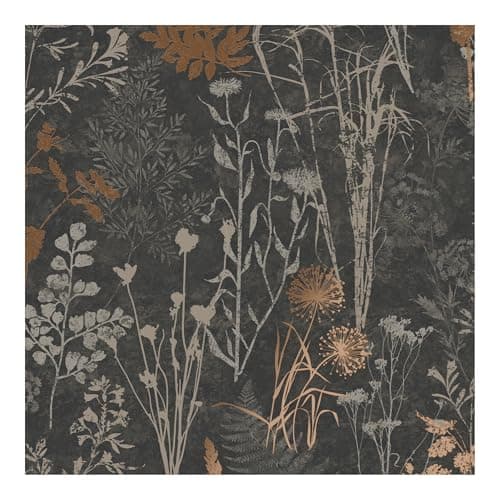 Image of Superfresco Easy Black & Copper Metallic Organics Floral Wallpaper | Paste the Wall | Black Floral | Eco-Friendly