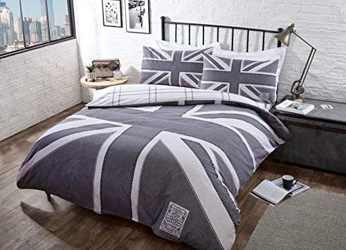 Image of CnA Stores - Denim Grey Single Union Jack England Duvet Cover Reversible Bedding Set With Pillowcases
