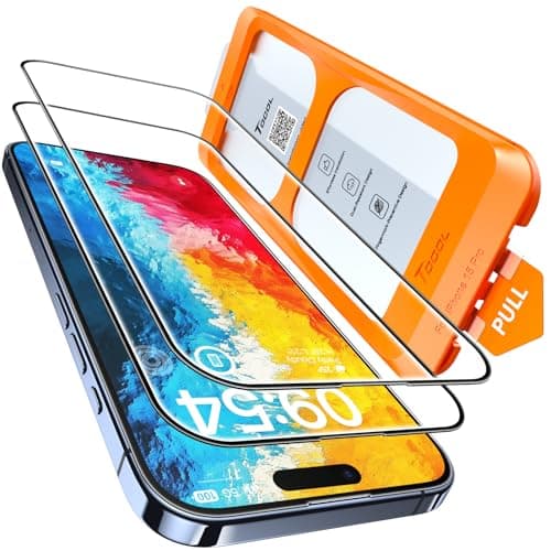 Image of TOCOL 2 Pack for iPhone 15 Pro Screen Protector 6.1-Inch, Instant Installation, 14FT Military Grade Shatterproof, HD Clear 9H+ Hardness Tempered Glass, Case Friendly, Full Coverage Protection