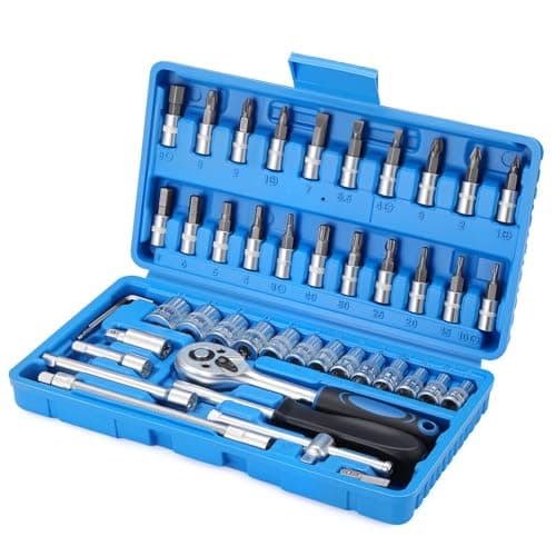 Image of HSEAMALL 46-Pieces Socket Set 1/4 inch Drive Socket Ratchet Wrench Set Metric Ratchet Wrench Bit Socket Set Extension Bar for Auto Repairing Tools Kit and Household