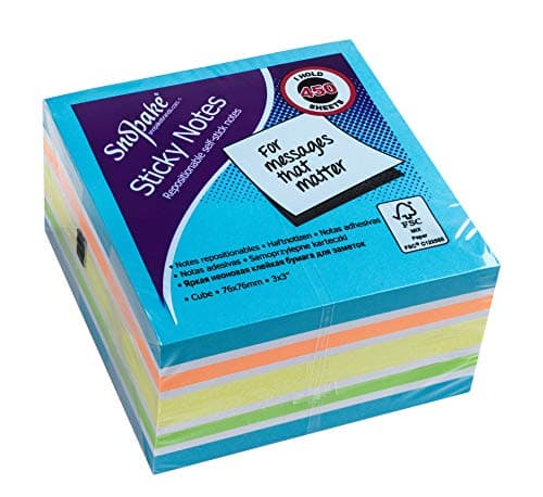 Image of Snopake 76 x 76 mm Blue Rainbow NeonMix Sticky Notes [Cube of 450 Sheets] 15847