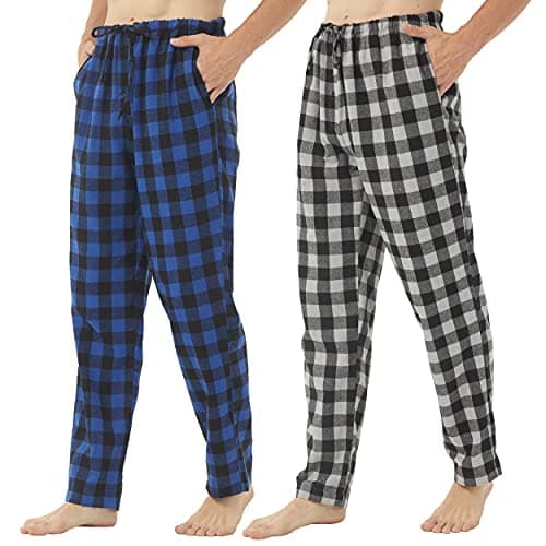 Image of YUSHOW Mens Lounge Pants 2 Pack Flannel Checkered Pyjama Bottoms Ultra Soft Cotton Red Check Pyjamas for Men Christmas Plaid Pjs Bottoms Xmas Presents for Dad