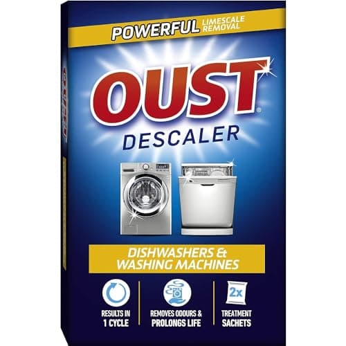 Image of Oust Descaler for Dishwasher Washing Machine 2 Treatment Pack Sachets Limescale Remover Cleaner Appliance Maintenance Removes Buildup Improves Efficiency Prolongs Life Protects Heating Element