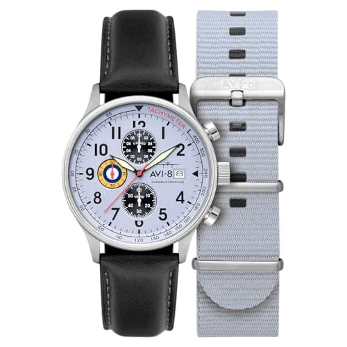 Image of AVI-8 Men's 43.5mm Hawker Hurricane Classic Chronograph Faded Blue Watch with Leather Strap AV-4011-0V