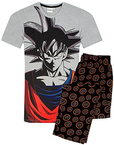 Image of Dragon Ball Z Pyjamas For Mens | Goku Character Short Sleeve Grey T-Shirt With Short OR Long Leg Options | Anime Merchandise Large