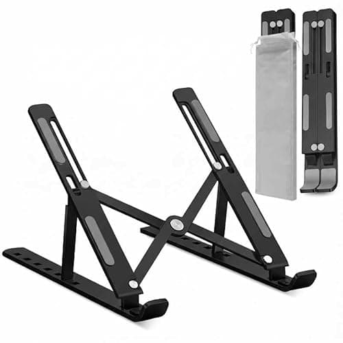 Image of GrandMil Adjustable Laptop Stand for Desk – Foldable & Portable ABS+Silicone Riser, Ventilated Cooling Holder for 10-17.3” Laptops & Tablets (Black)