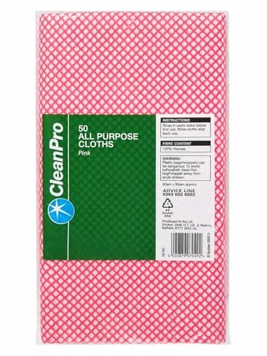 Image of CleanPro All Purpose Cloths, Extra Large size (60cm X 30cm), Pack of 50 Washable and Reuseable Cloths (Pink)
