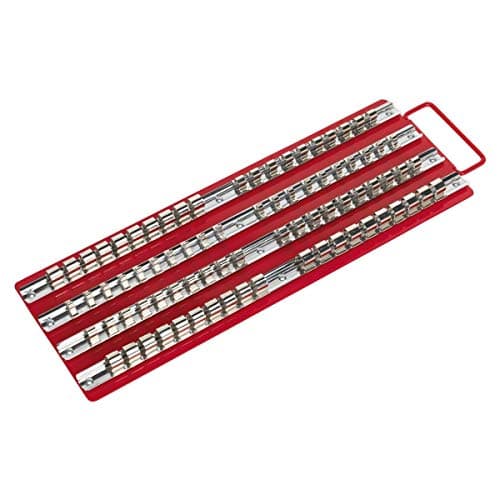 Image of Sealey AK271 Socket Holder Rail Tray Red 1/4, 3/8, 1/2 Sq Drive Holds 80 Sockets ** Sealey_AK271 **