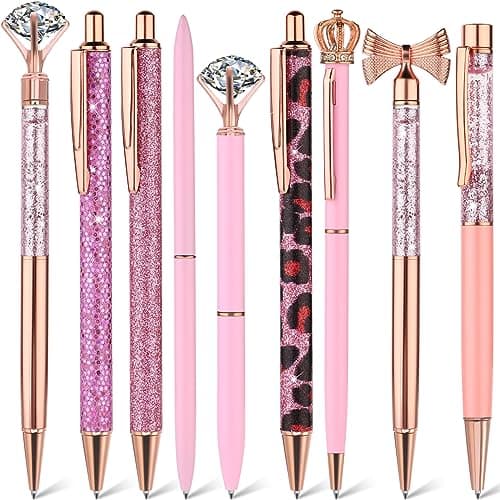Image of TIESOME 9 Pcs Ballpoint Pens, Metal Crystal Diamond Pen Liquid Sand Glitter Pen for Journaling Black Ink Pretty Cute Pens Fancy Pens Gifts for Women Girls School Wedding Office Supplies(Pink)