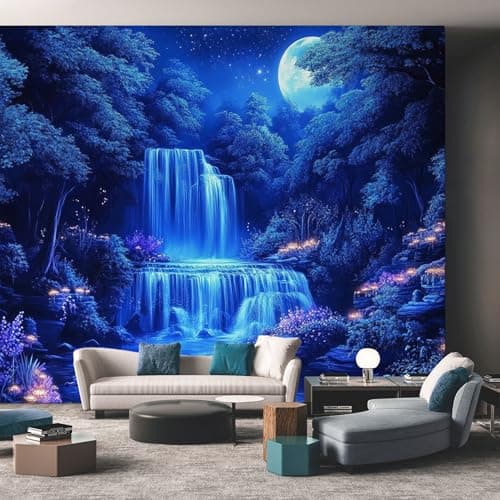 Image of Waterfall Wallpaper - Forest Fantasy Moon Landscape Wall Mural - Wall Murals for Living Room Bedroom - Photo Wallpaper & Home Decor Art - 305 x 244 cm F429