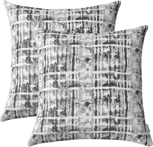 Image of TIDWIACE Set of 2 Grey Cushion Covers 45 x 45, Decorative Linen Cushion Cover for Couch Sofa, Dots and Checkers Cushion Covers 45cm x 45cm, 18 inch, White Grey