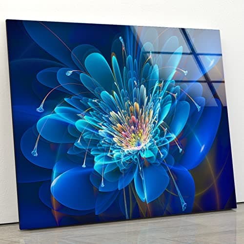 Image of Myphotostation Abstract Flower Wall Art Tempered Glass Wall Art 40x40'' Floral Wall Art Decor Glass Printing Large Wall Art for Living Room Botanical Wall Decor