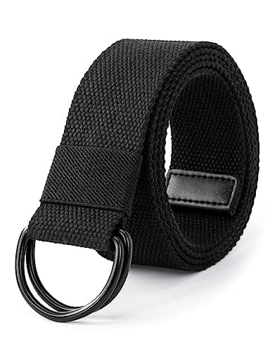Image of LXMY Belts for Men,Men's Canvas Holeless Adjustable Belt - Black Double D Ring, Suitable for Leisure and Travel